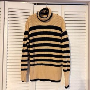 CAbi Black and Tan Striped Turtleneck Sweater